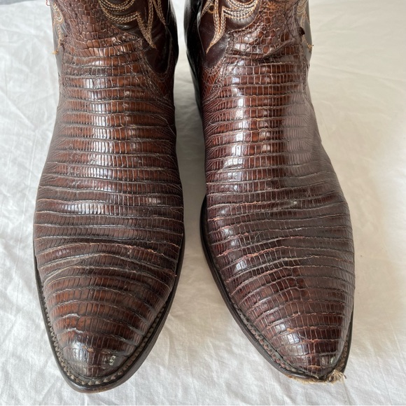 Vintage Dan Post Raleigh Teju Lizard Leather Boots brown mens 10 D Cowboy Boots - Picture 15 of 16